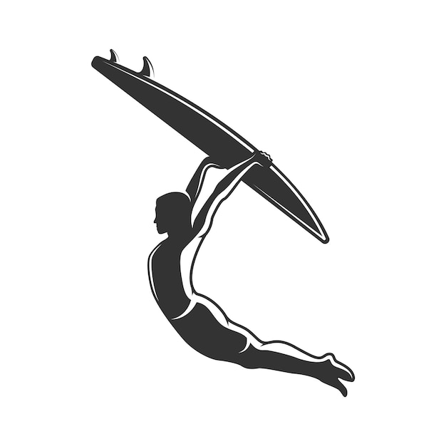 Silhouette de surfeur isolée sur fond blanc Éléments de conception Illustration vectorielle