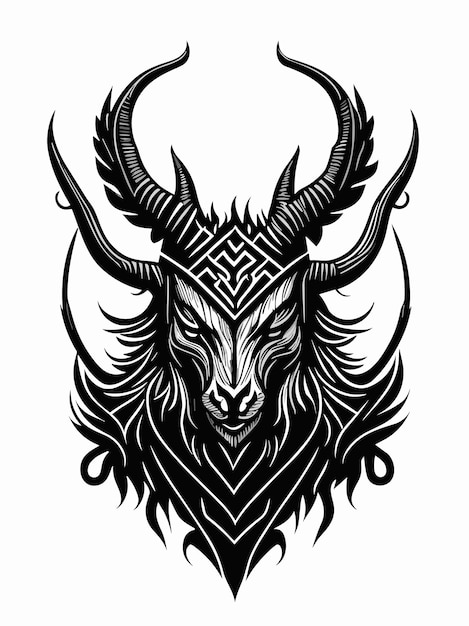 la silhouette de la tête de chèvre tribale méchante mythologie logo design monochrome style œuvre d'art illustration vecteur