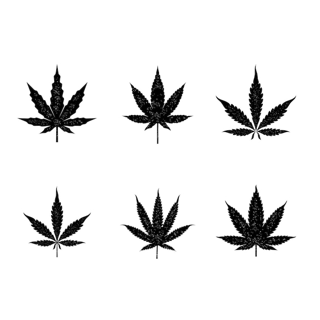 Vecteur silhouette texture grunge rustique rétro vintage cbd feuille cannabis marijuana chanvre