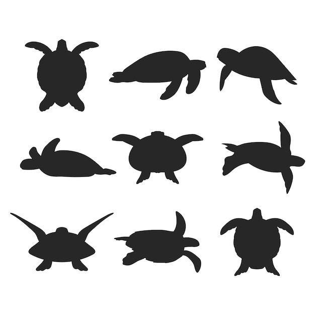 Vecteur silhouette de tortue dessinée à la main