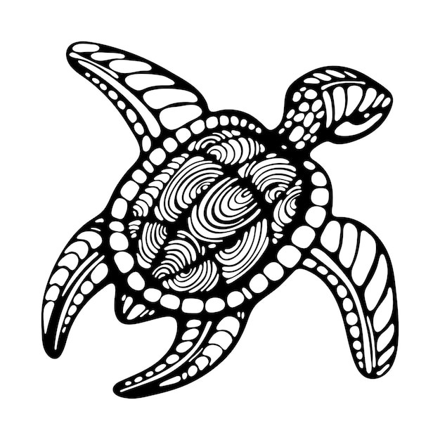 Silhouette De Tortue De Mer Style Zentangle Pour Logo Design, Tatouage Animal, Livre De Coloriage Vecteur Premium