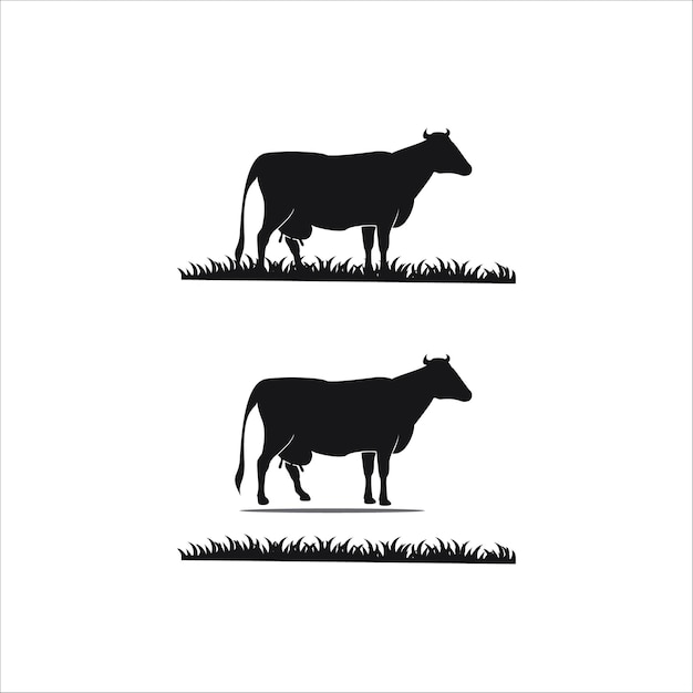 Silhouette De Vaches Laitières Et Modèle De Vecteur D'herbe