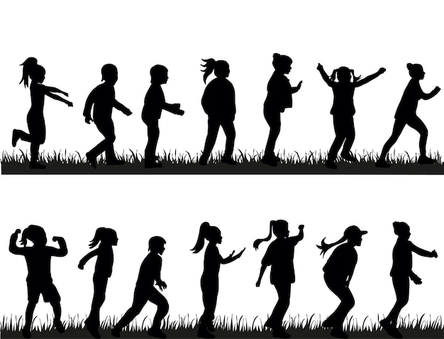 Vecteur silhouette vecteur d'enfants silhouette d'enfants jouer et danser
