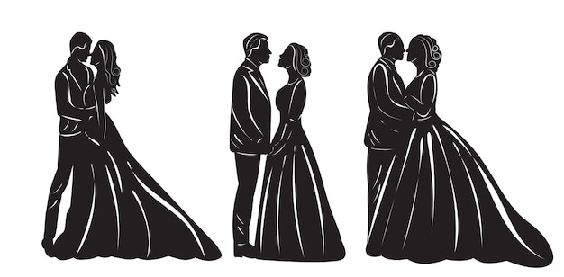 Silhouette De Vecteur De Mariage Mariée Et Le Marié