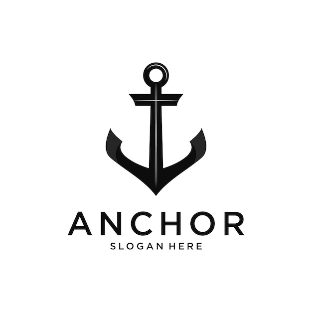 Silhouette vectorielle de conception de logo d'ancre de navire marin