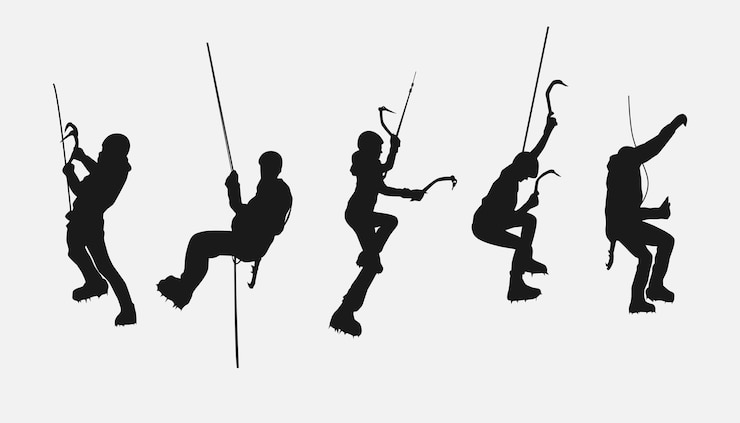 Vecteur silhouette vectorielle d'escalade sur glace concept de sport extrême d'alpinisme vecteur isolé