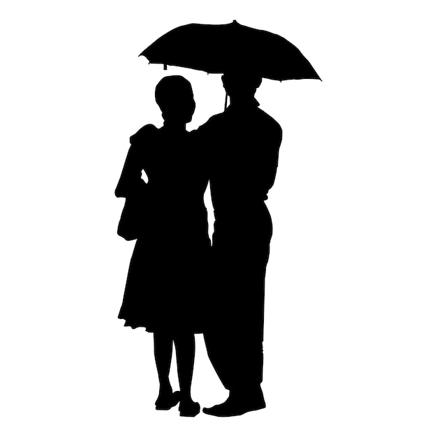 Vecteur silhouette vectorielle de la famille avec un parapluie sur fond blanc symbole de protection