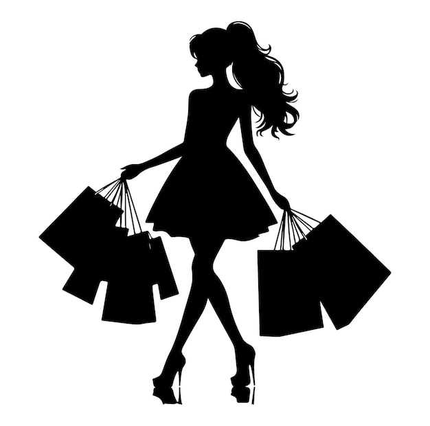 Vecteur silhouette vectorielle d'une fille en train de faire ses courses