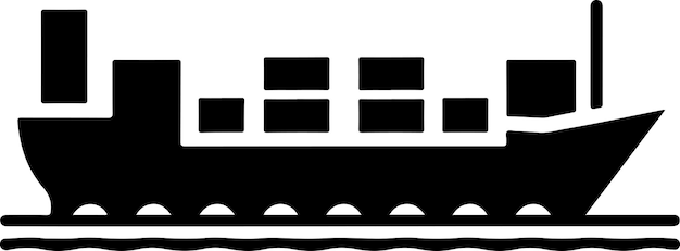 Vecteur la silhouette vectorielle de l'icône du navire marchand est de couleur noire, la silhouette est de couleur blanche, le fond est blanc.