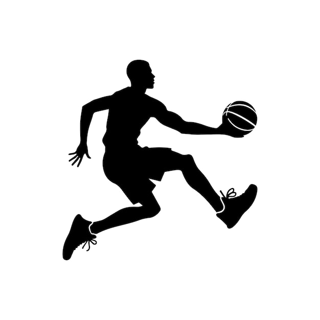 Une Silhouette Vectorielle D'un Joueur De Basket-ball Jouant Au Basket-ball Isolé Sur Un Fond Blanc