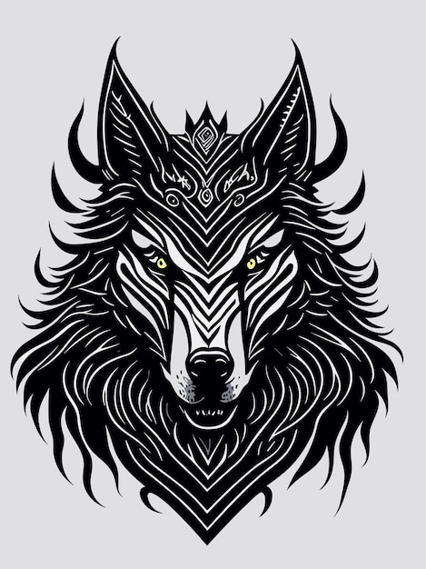 une silhouette vectorielle de tête de loup en colère mythologie logo design monochrome style illustration d'œuvre d'art