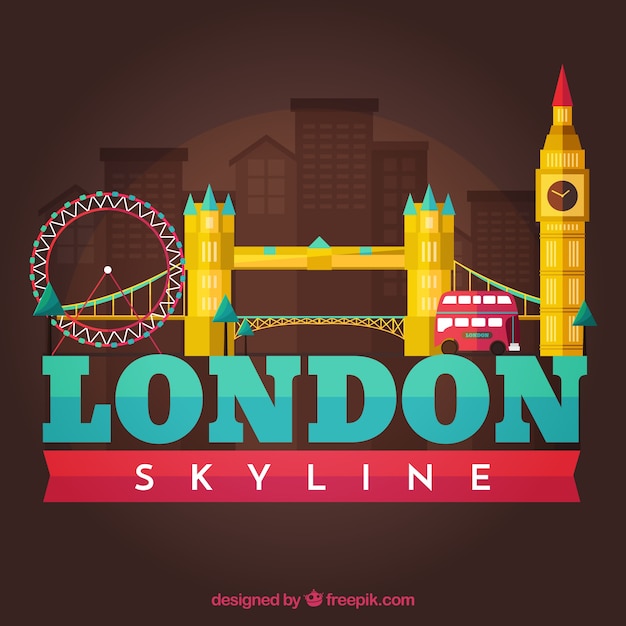 Silhouette De La Ville De Londres Dans Le Style Plat De Skyline