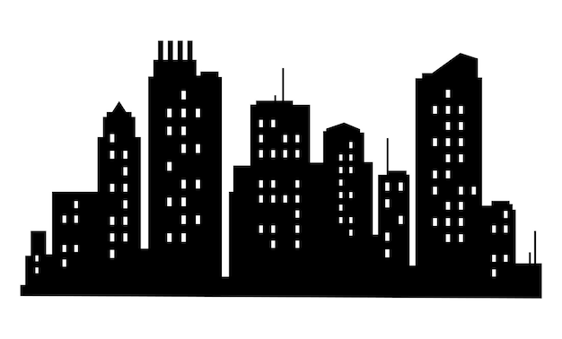 Vecteur silhouette de ville vectorielle paysage urbain moderne haut bâtiment avec fenêtres illustration sur fond blanc