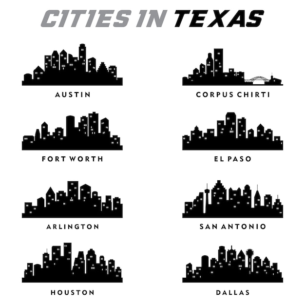 Vecteur silhouette de villes du texas