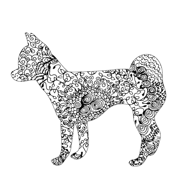 Silhouette zentangle isolée de vecteur d'un chien