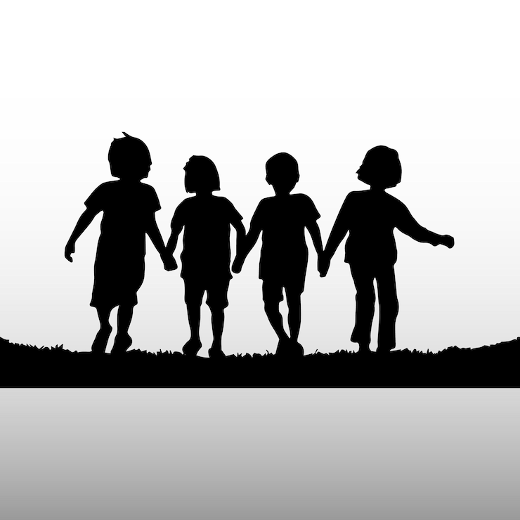 Vecteur silhouettes d'amis heureux