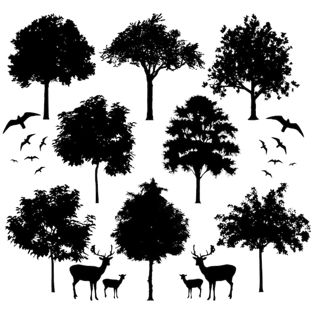 silhouettes arbre animaux forêt