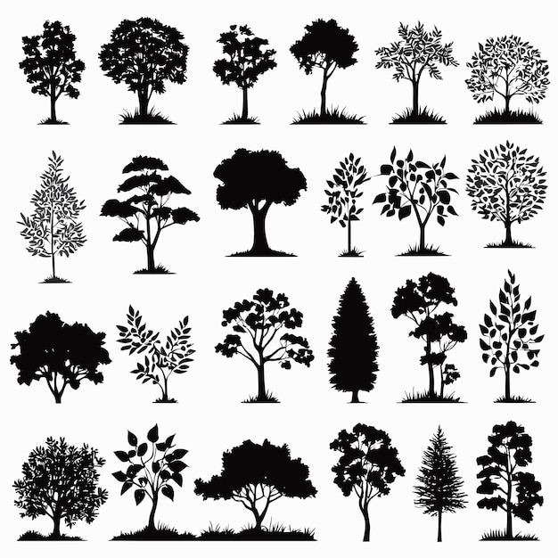 Vecteur silhouettes d'arbres dessin collection illustration vectorielle dessinée à la main