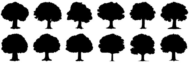 Les Silhouettes D'arbres Sont Constituées D'un Grand Paquet De Silhouettes Vectorielles à Fond Blanc Isolé.