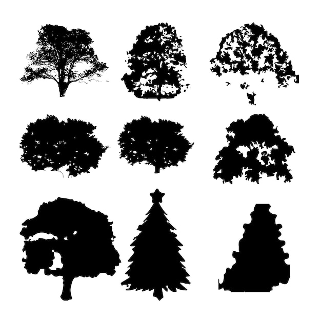 Silhouettes d'arbres Vector images rétro isolées ensemble nature