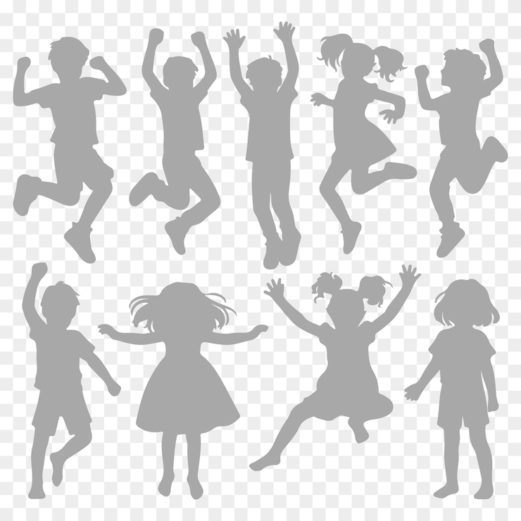 Vecteur des silhouettes artistiques d'enfants exprimant la joie et le mouvement