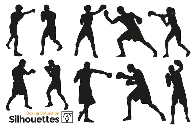 Vecteur silhouettes de boxe. entraînement des boxeurs. silhouettes isolées. joueurs pratiquant le sport.