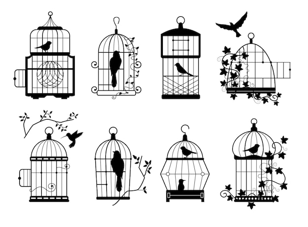Vecteur silhouettes de cage d'oiseau illustration de la silhouette de la conception de la cage à oiseaux