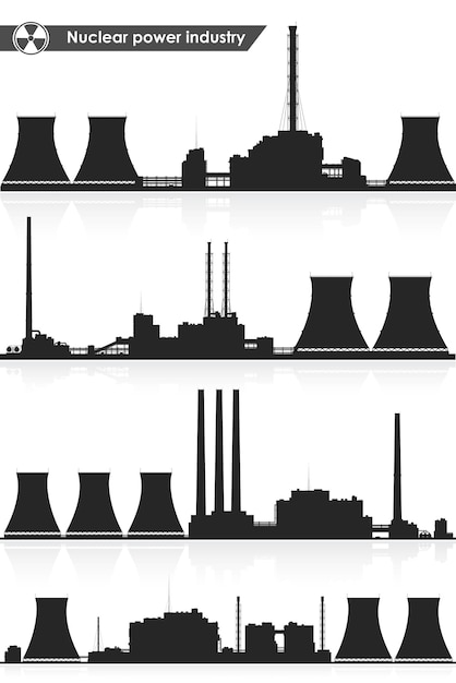 Vecteur silhouettes de centrales nucléaires isolées sur fond blanc. illustration vectorielle.