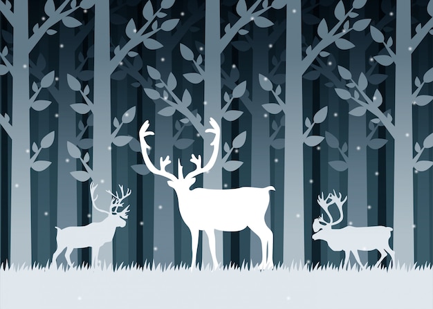 Vecteur silhouettes de cerfs des forêts d'hiver