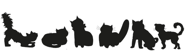 Vecteur silhouettes de chats illustration vectorielle isolée sur fond blanc contours de chats de différentes formes pour la médecine vétérinaire et les soins des animaux de compagnie