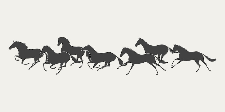 Vecteur des silhouettes de chevaux au galop dans des poses dynamiques