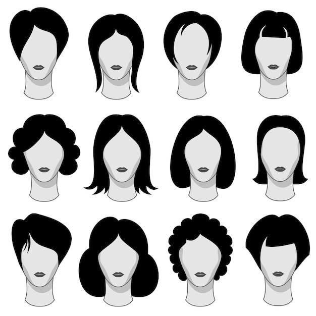 Vecteur silhouettes de cheveux femme vecteur noir coiffure