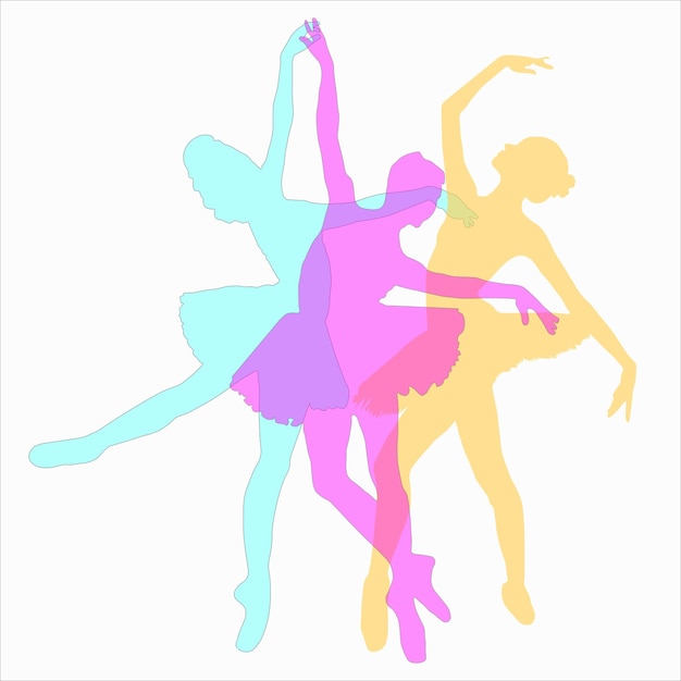 Vecteur silhouettes colorées de trois ballerines sur fond blanc