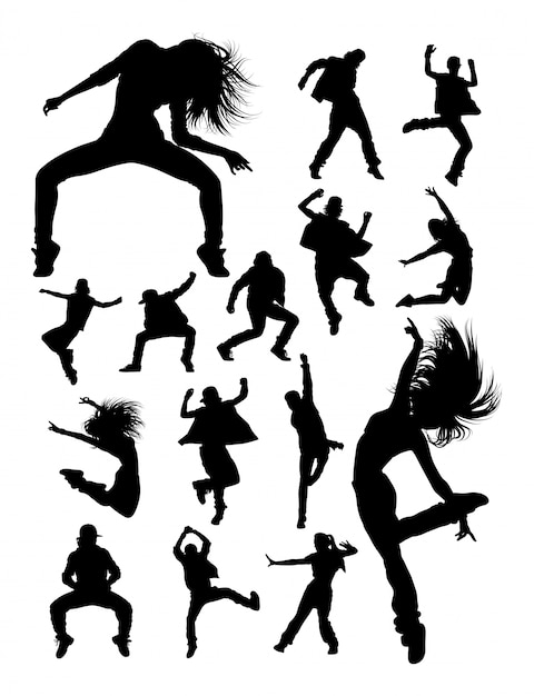 Silhouettes de danseur de danse moderne hip hop.