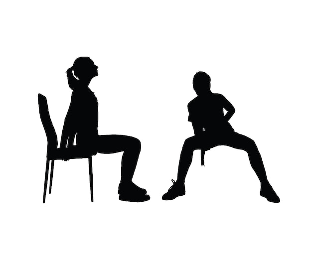 Silhouettes De Deux Personnes Assises Sur Une Chaise.