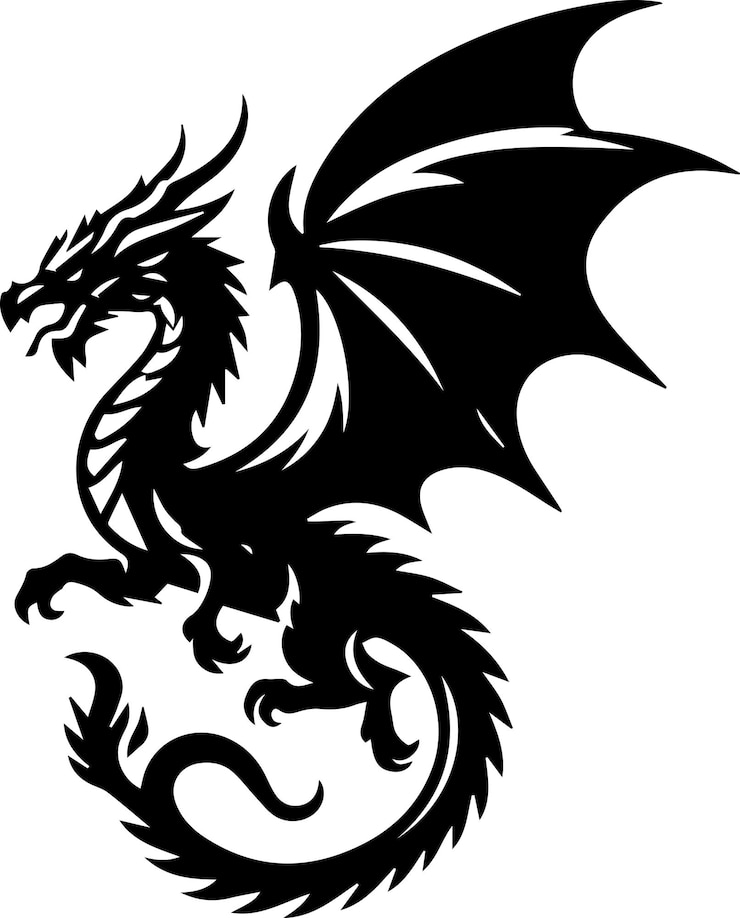 Vecteur des silhouettes de dragons sur un fond blanc massif
