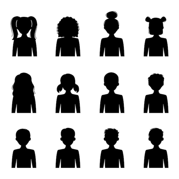 Silhouettes D'enfants Filles Et Garçons Vector Illustration