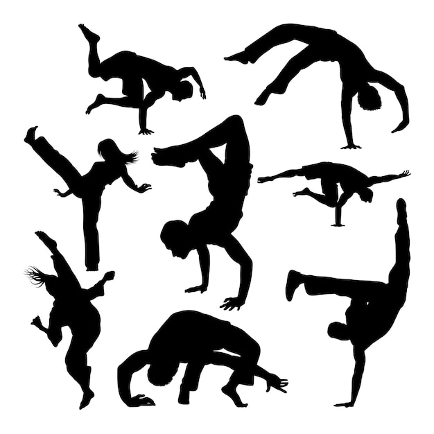 Vecteur silhouettes d'entraînement à la capoeira