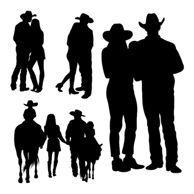 Silhouettes De Famille De Cow-boy Heureux