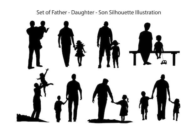 Vecteur silhouettes d'une famille de quatre personnes