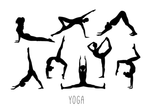 Silhouettes de femme pratiquant le yoga relaxation et méditation