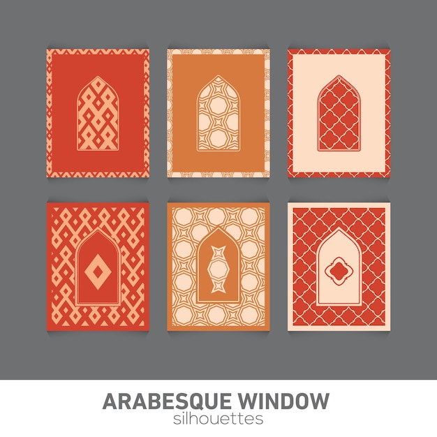 Silhouettes de fenêtre Arabesque Symbole vectoriel arches islamiques traditionnelles architecture arabe