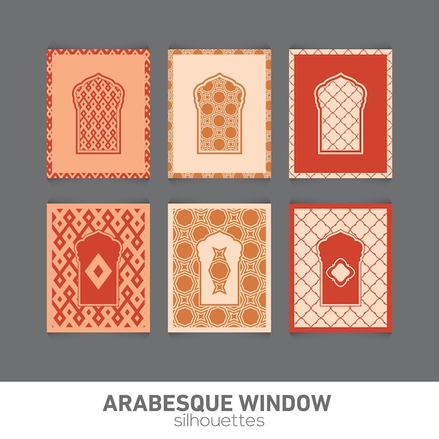 Silhouettes de fenêtre Arabesque Symbole vectoriel arches islamiques traditionnelles architecture arabe