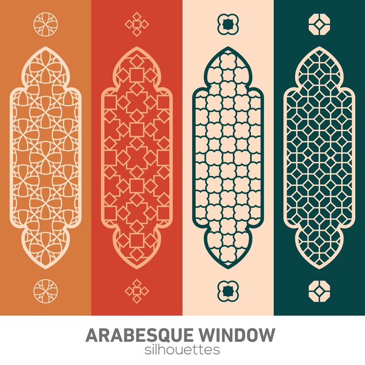 Vecteur silhouettes de fenêtre arabesque symbole vectoriel arches islamiques traditionnelles architecture arabe