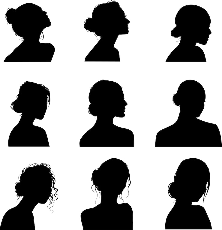 Vecteur silhouettes de fille noiresilhouettes de visage de femme
