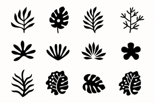 Silhouettes de fleurs et de feuilles Clipart botanique