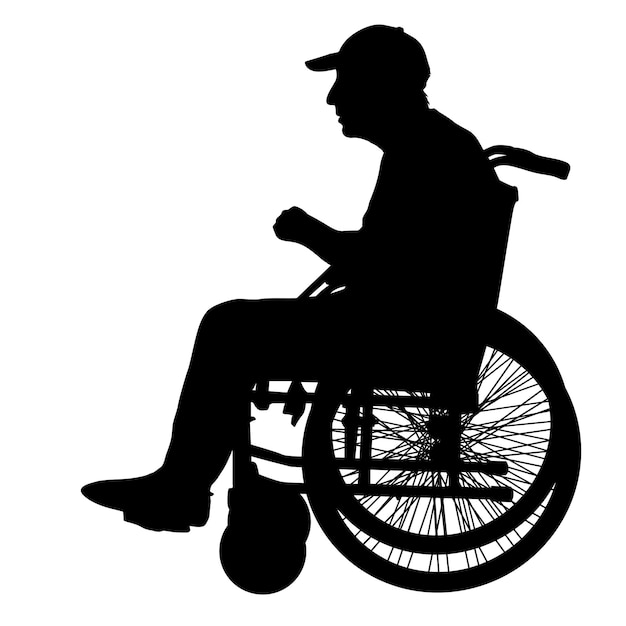 Vecteur silhouettes handicapées dans un fauteuil roulant sur fond blanc