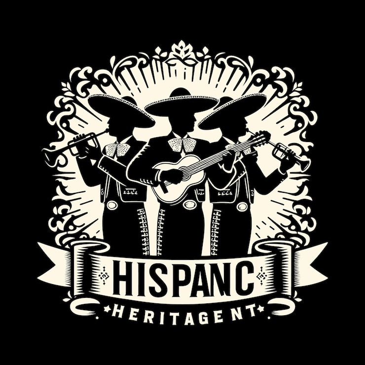 Vecteur silhouettes harmonieuses du patrimoine mariachi célébrant le mois du patrimoines hispanique