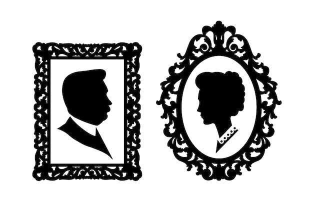 Silhouettes d'un homme une femme de profil dans un style vintage pour l'impression et la conception Illustration vectorielle