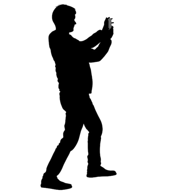 Silhouettes Homme Prenant Selfie Avec Smartphone Sur Fond Blanc